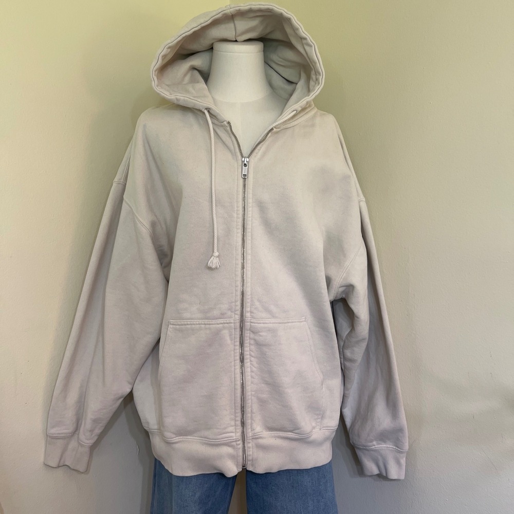 Brandy Melville Oversized Zip Up Hoodie Cream Off White Fleece One Size